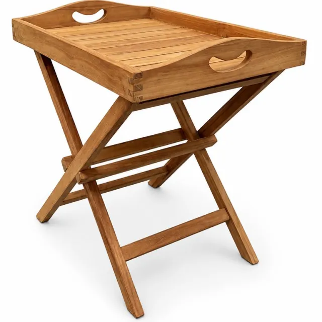 TeakOne Dienblad op Poot - Teak - 54x38x50 - Afneembare tray - Inklapbare poot