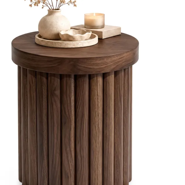 Akord Salontafel TINO / Walnootlook / 40 cm / Rond / Geribbelde Voet / 40 x 40 x 49 cm