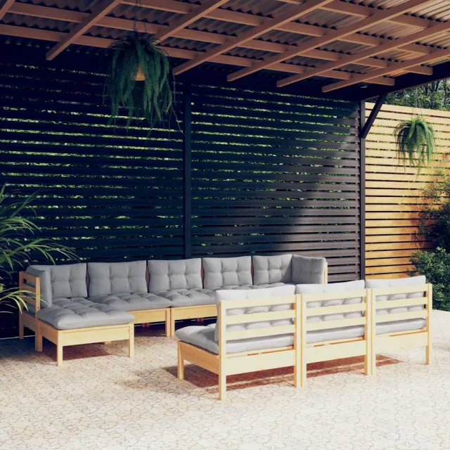 vidaXL 10-delige Loungeset met grijze kussens grenenhout grijs, foto 2