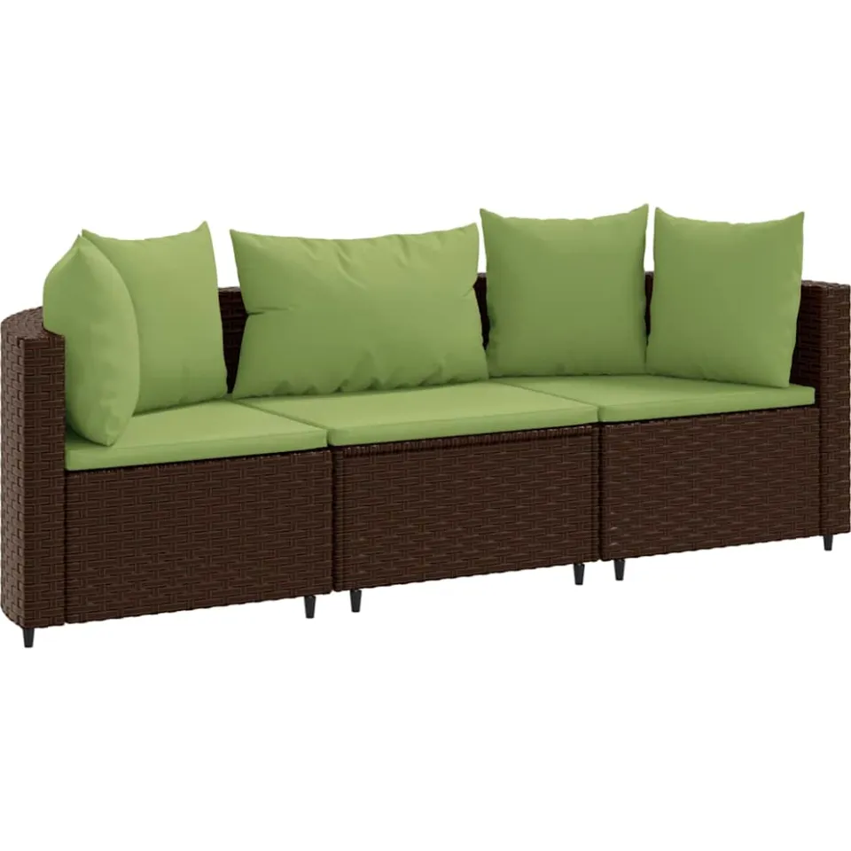 vidaXL 3-delige Loungeset met kussens poly rattan bruin
