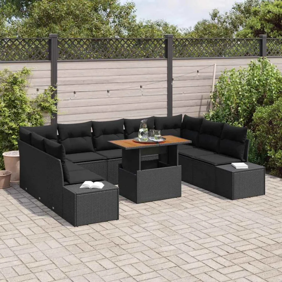 vidaXL Tuin Sofa Set 10 st Zwart Poly riet, foto 3
