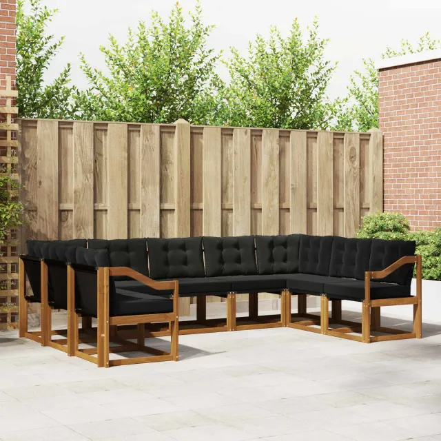 vidaXL Buiten bankenset 9 st 9-zits Naturel en Zwart