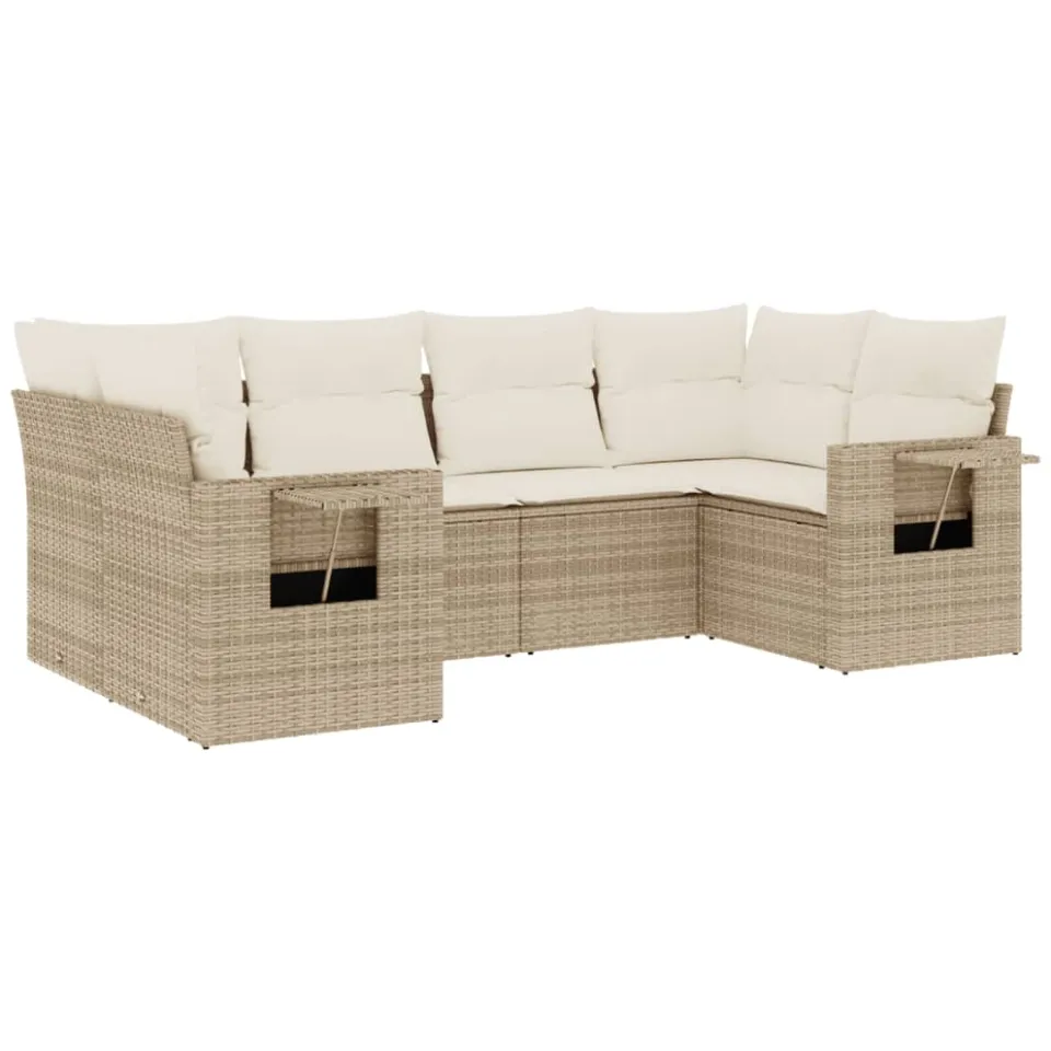 vidaXL 6-delige Loungeset met kussens poly rattan beige
