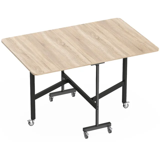 Homona Klapbare eettafel - Voor maximaal 6 personen - Met uitklapbare zijbladen - Met 6 wielen en remmen - 120 x 80 x 73 cm - Eikenlook/Zwart
