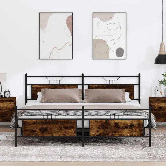 vidaXL Bedframe zonder matras metaal gerookt eikenkleurig 200x200 cm