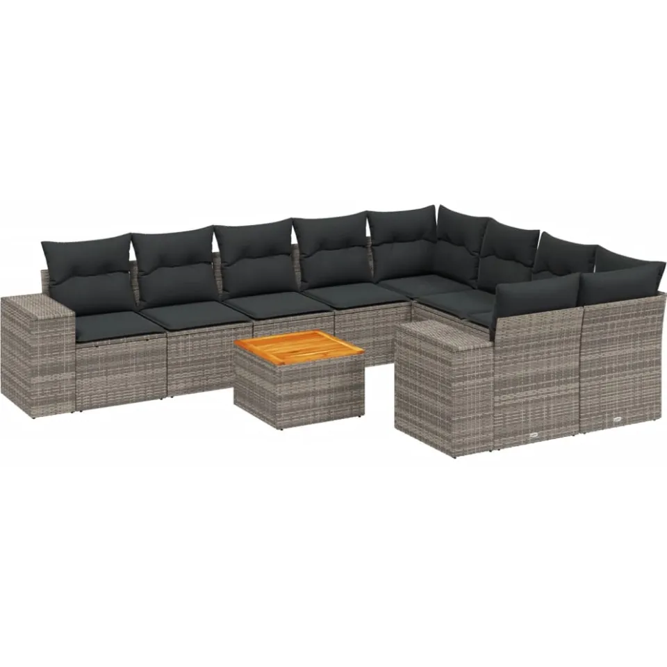vidaXL 10-delige Loungeset met kussens poly rattan grijs, foto 3