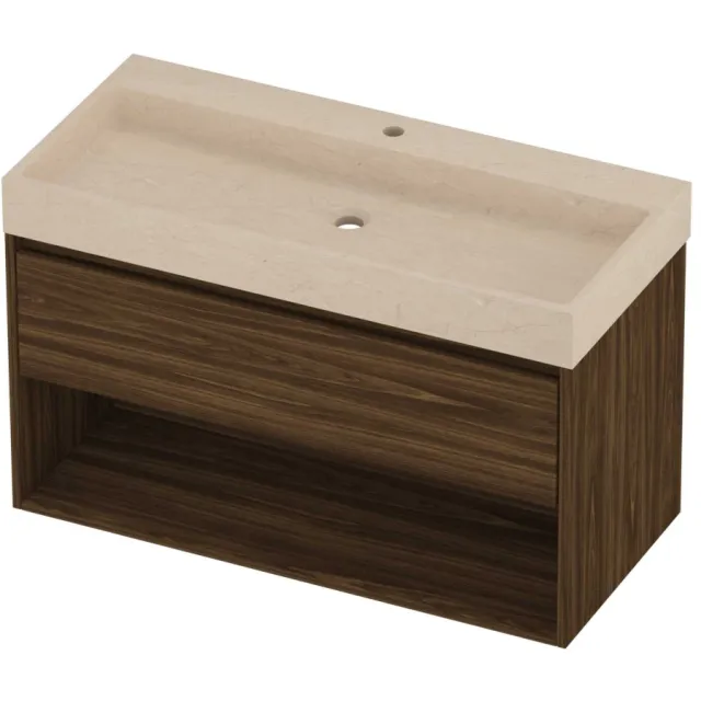 Proline Evoli Badmeubelset Hardsteen Loft 1 Kraangat Met Schap 100x46x62 cm Sand Stone Cabana Oak Eiken