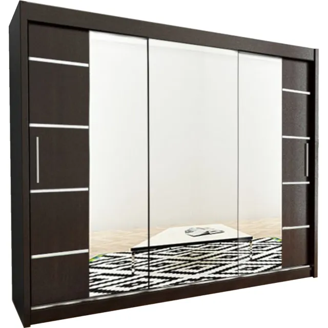 AJE Meubles B.V. InspireMe - Kledingkast met 3 schuifdeuren, Modern-stijl, Kledingkast met planken (BxHxD): 250x200x62 - VENTILA IV 250 Zwart Mat mat 4 lades