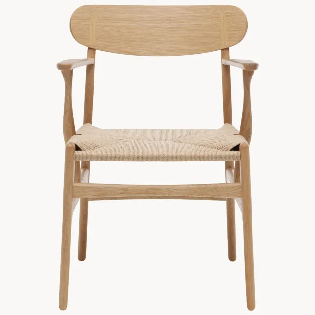 Carl Hansen & Søn Houten armstoel CH26 met handgeweven zitvlak Beige