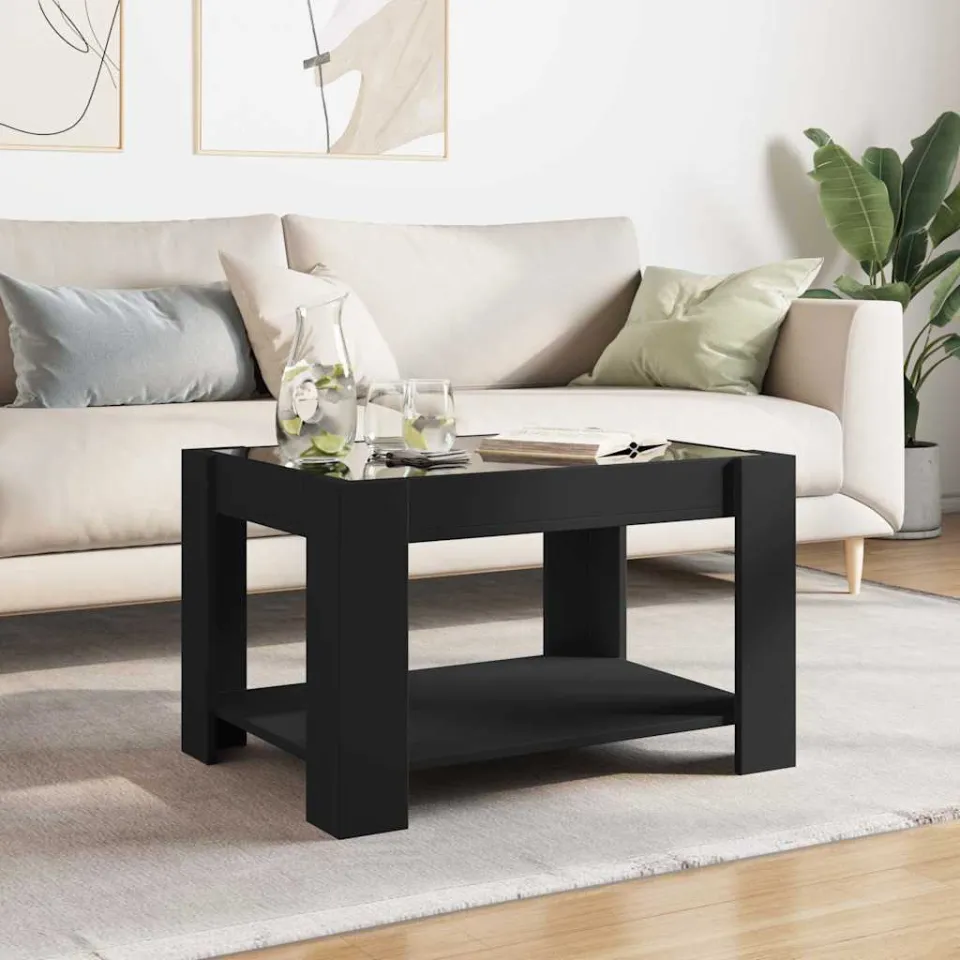 vidaXL Salontafel met LED 73x53x45 cm bewerkt hout zwart, foto 4