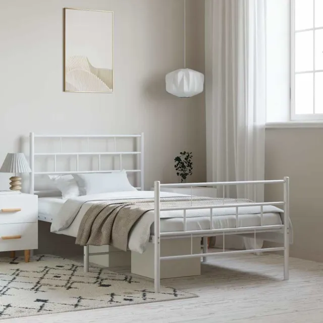 vidaXL Bedframe met hoofd- en voeteneinde metaal wit 100x200 cm