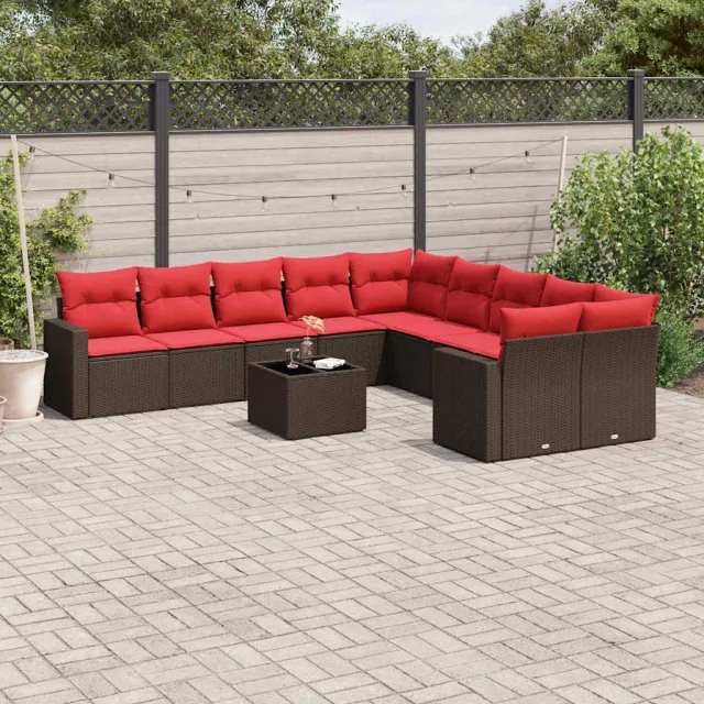 vidaXL 11-delige Loungeset met kussens poly rattan bruin, foto 2