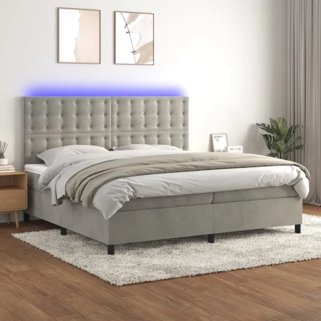 vidaXL Boxspring met matras en LED fluweel lichtgrijs 200x200 cm grijs