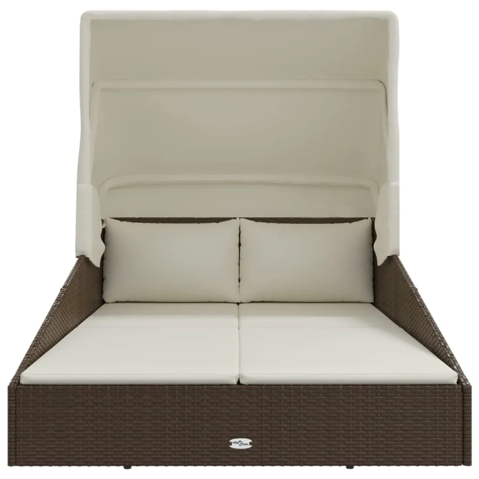 vidaXL Ligbed met inklapbaar dak 200x114x128 cm poly rattan bruin, foto 3
