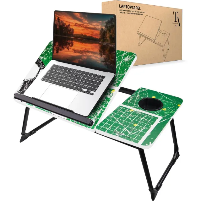 TrueLogic Alpha Bedtafel - Laptoptafel - Laptop standaard - Voor laptops t/m 17 inch - Ontbijttafel - Ontbijt op bed - Hattrick-Hero Bosgroen, Wit & Zwart
