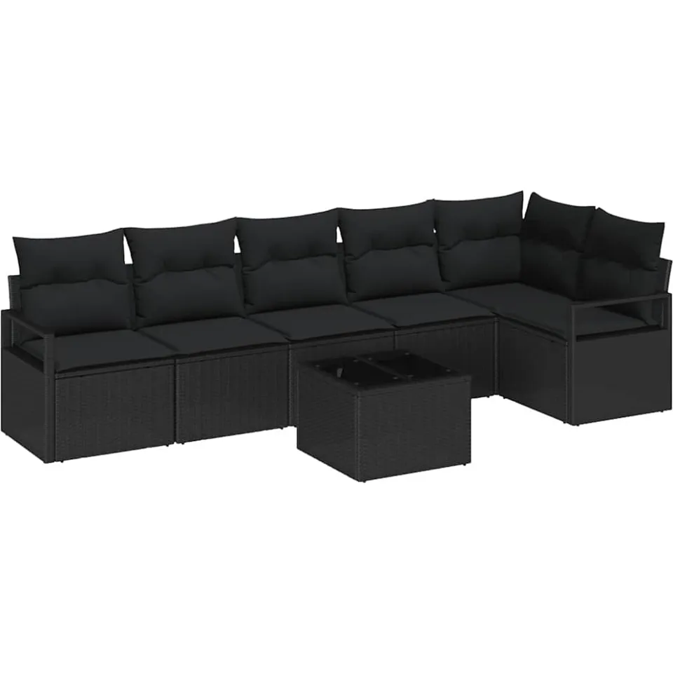 vidaXL Tuinbankenset 7 st Zwart poly rattan