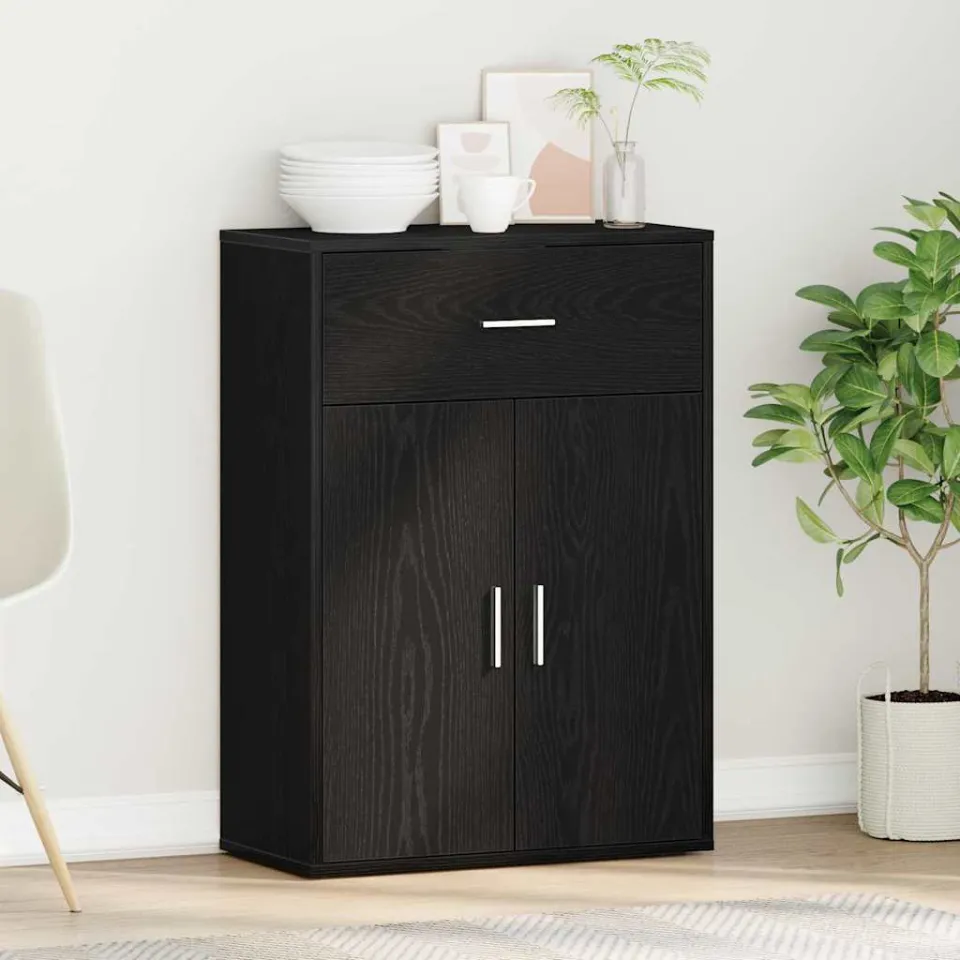 vidaXL Dressoir Zwart Eiken 60 x 30 x 84 cm Bewerkt hout, foto 4