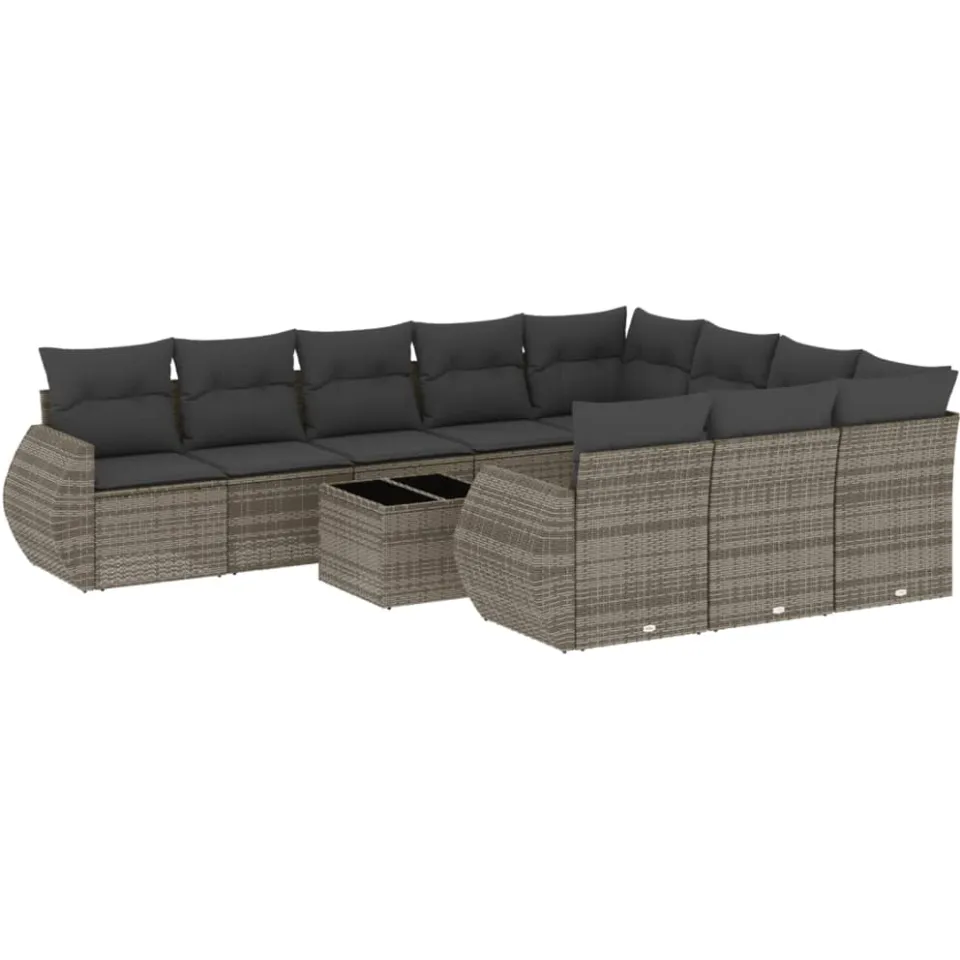 vidaXL 11-delige Loungeset met kussens poly rattan grijs