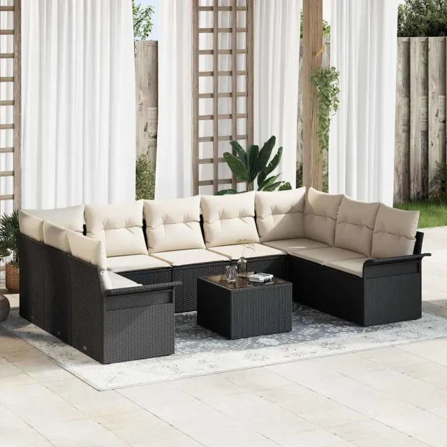 vidaXL Tuinbankenset 10 st Zwart en Crème poly rattan, foto 2