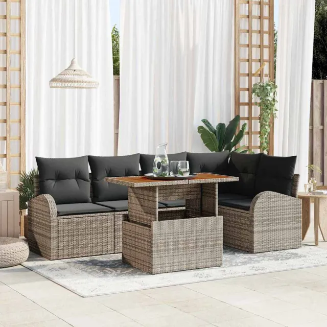 vidaXL Tuin Sofa Set 6 st Grijs Poly riet