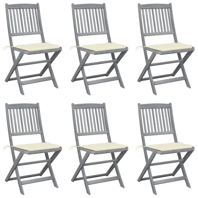 vidaXL Inklapbare stoelen 6 st met kussens massief acaciahout Crème