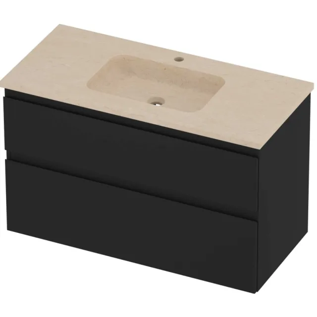 Proline Rollo Badmeubelset Hardsteen Elegant 1 Gat 100x46x62 cm Sand Stone Mat Zwart