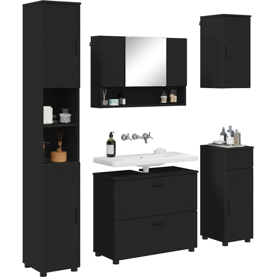 vidaXL Badkamermeubelset 5 st Zwart 35 x 30 x 192 cm