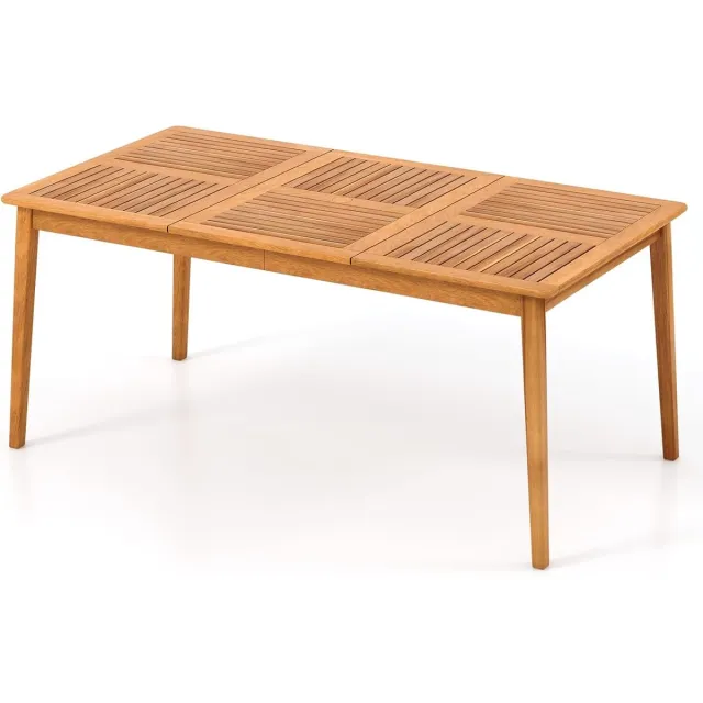 KOMFOTTEU Tuintafel met 5 cm schermgat, eettafel van acaciahout, houten tafel voor 6 personen, terrastafel voor tuin, achtertuin, veranda natuurlijk