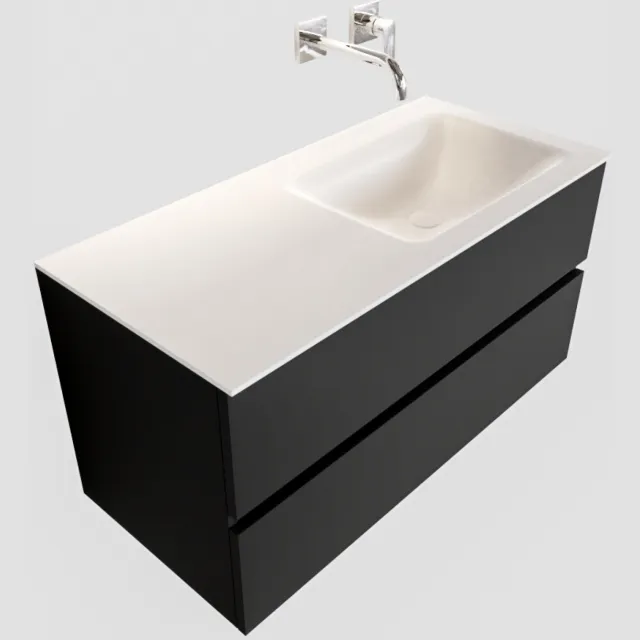 Boss & Wessing Badkamermeubel Solid Surface BWS Oslo 100x45 cm Mat Zwart Urban Rechts (0 kraangaten)