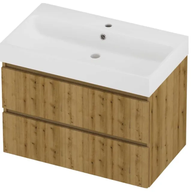 Proline Podium Badmeubelset Polystone Loft 1 Kraangat Symmetrisch 80x46x62 cm Mat White Urban Oak Eiken