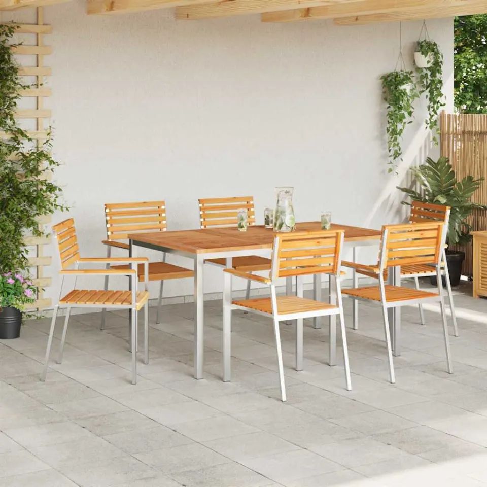 vidaXL Tuin eettafelset 7 st Massief Teakhout en RVS, foto 3