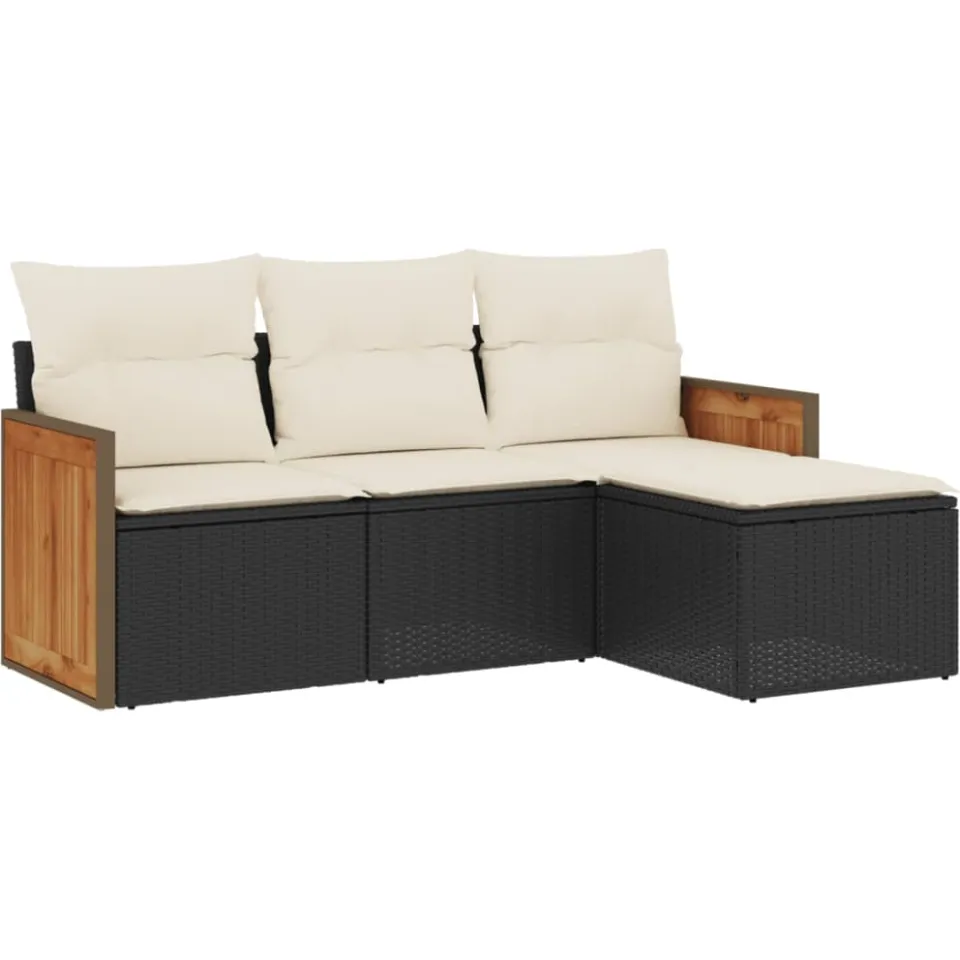 vidaXL 4-delige Loungeset met kussens poly rattan zwart, foto 3
