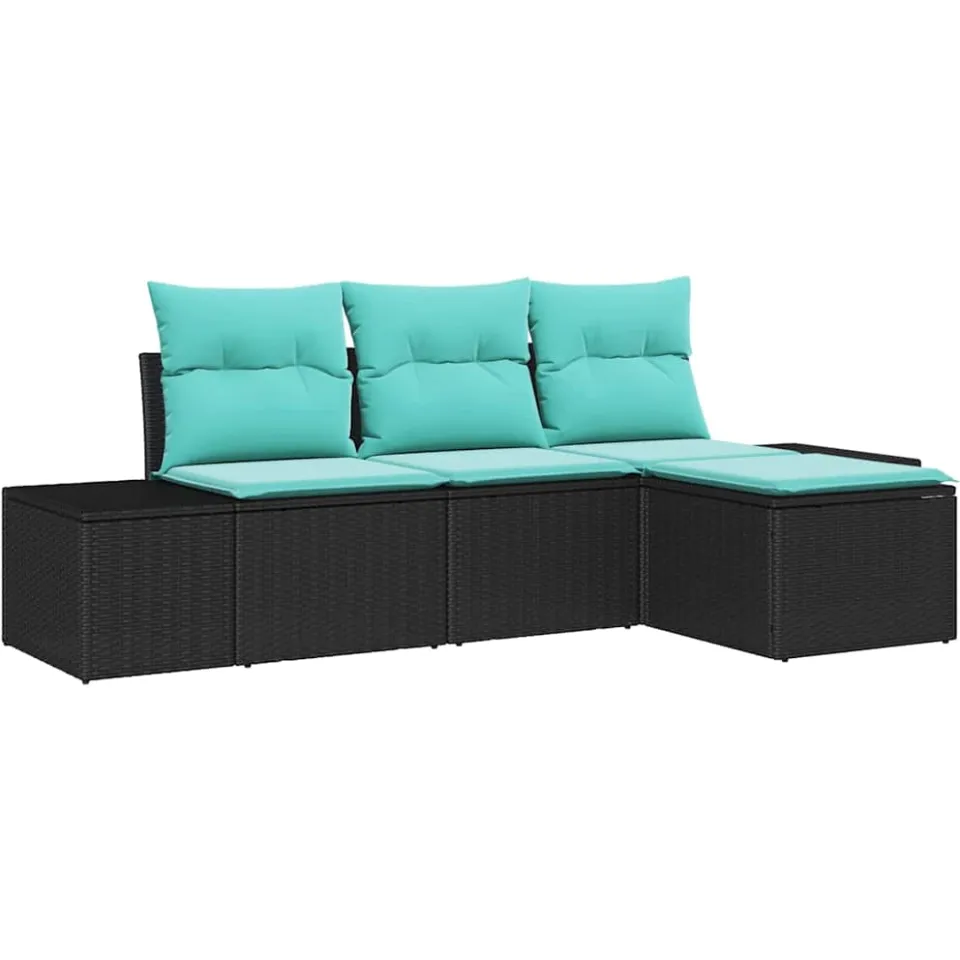 vidaXL Bankstel 4 st Zwart [Synthetisch]: Poly Rattan
