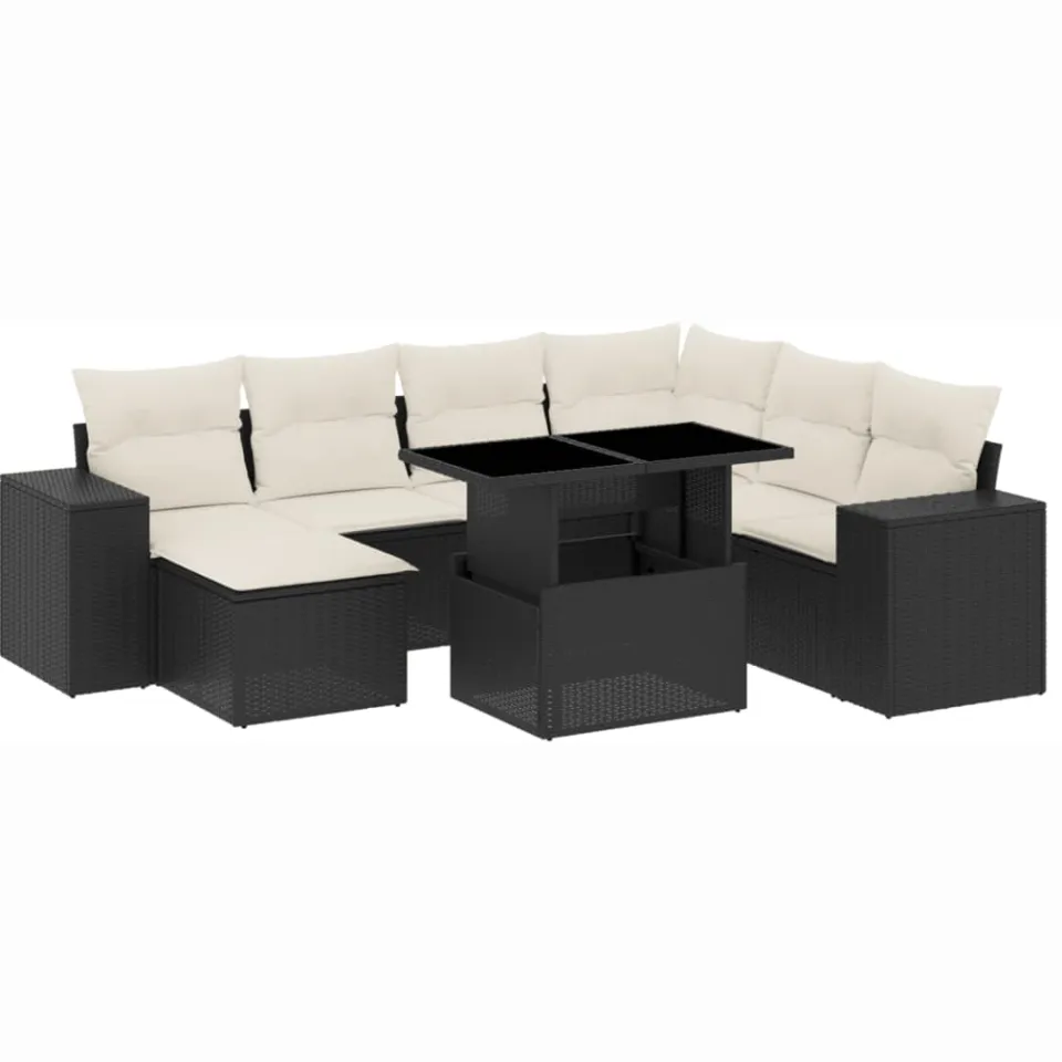 vidaXL 8-delige Loungeset met kussens poly rattan zwart, foto 3
