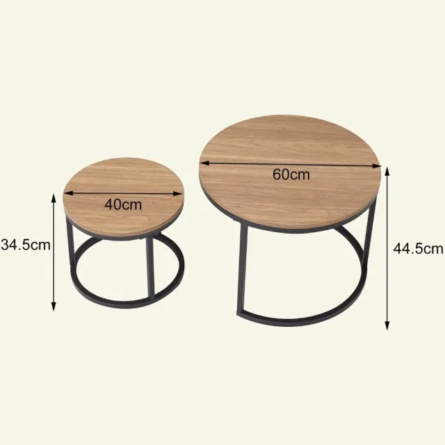 JOYNEXTBUY Salontafel set 2-in-1 - Ronde Bijzettafels - Nesttafels - Scandinavisch - Multifunctioneel - Koffietafel - Dark Oak