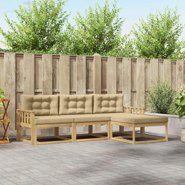 vidaXL Buiten bankenset 4 st Wit en Beige Polyester Bruin