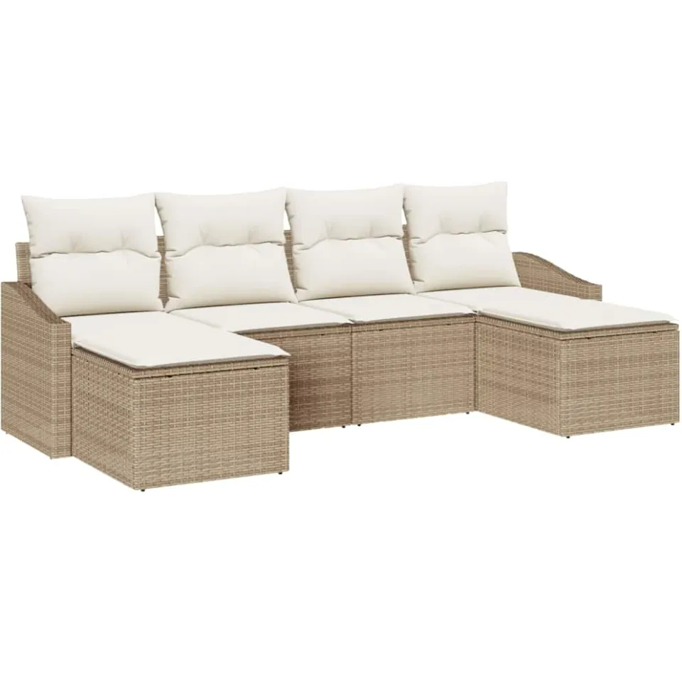 vidaXL Bankstel 6 st Beige poly rattan