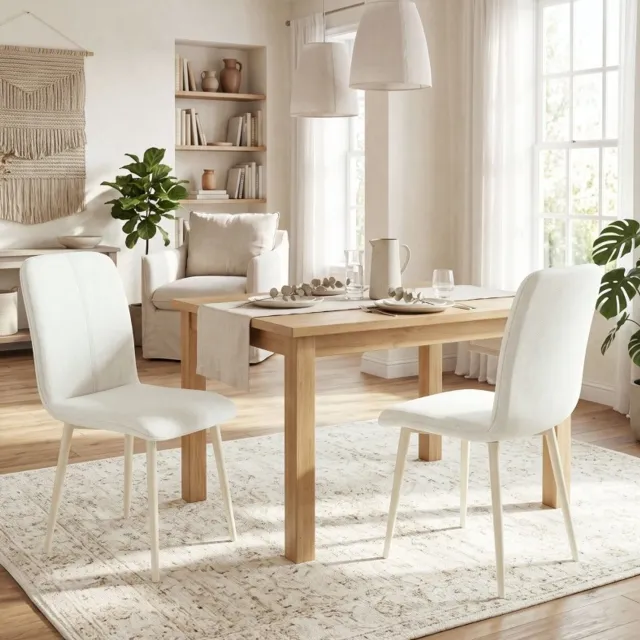CHICFURN Eetkamerstoel - Set van 2 - Gestoffeerd - Crème