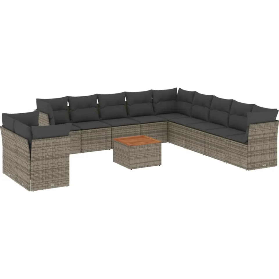 vidaXL 12-delige Loungeset met kussens poly rattan grijs, foto 3