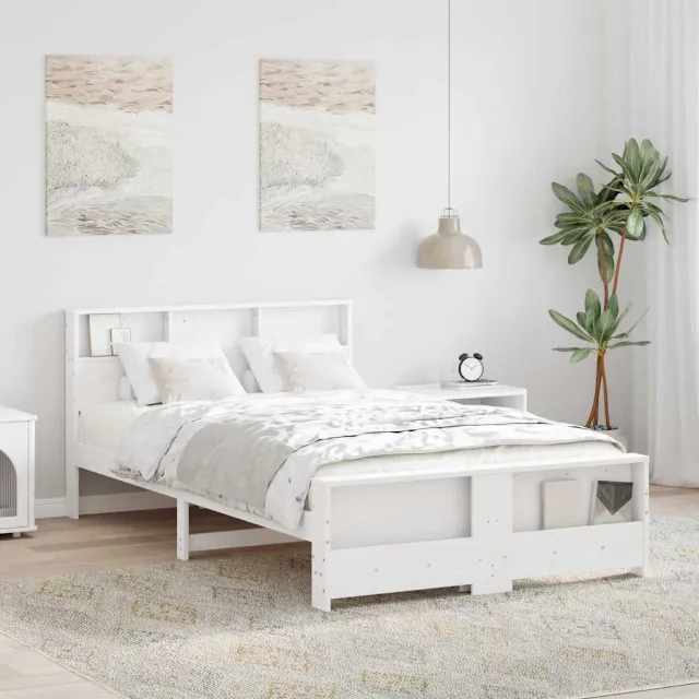 vidaXL Bedframe met plank Wit 120 x 200 cm Massief grenenhout