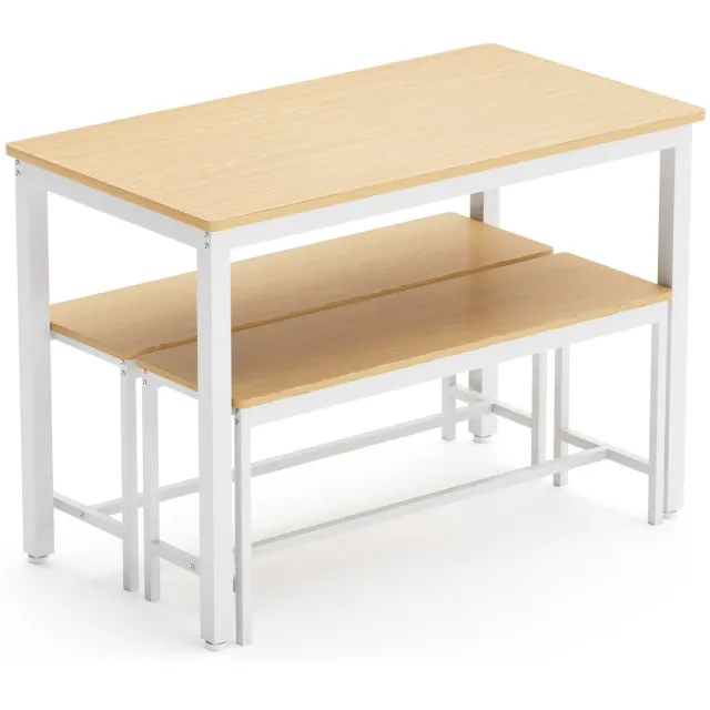 DESMIU Eettafelset - Industriële Eettafel Met 2 Banken - Voor Keuken Woonkamer En Gezinsmaaltijden - Spaanplaat En Staal - Naturel En Wit - 110x60x75 Cm Natuurlijk+Wit