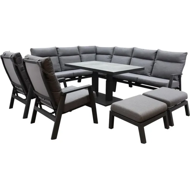 AVH-Collectie Pacific hoek dining loungeset 9 delig aluminium verstelbaar Antraciet