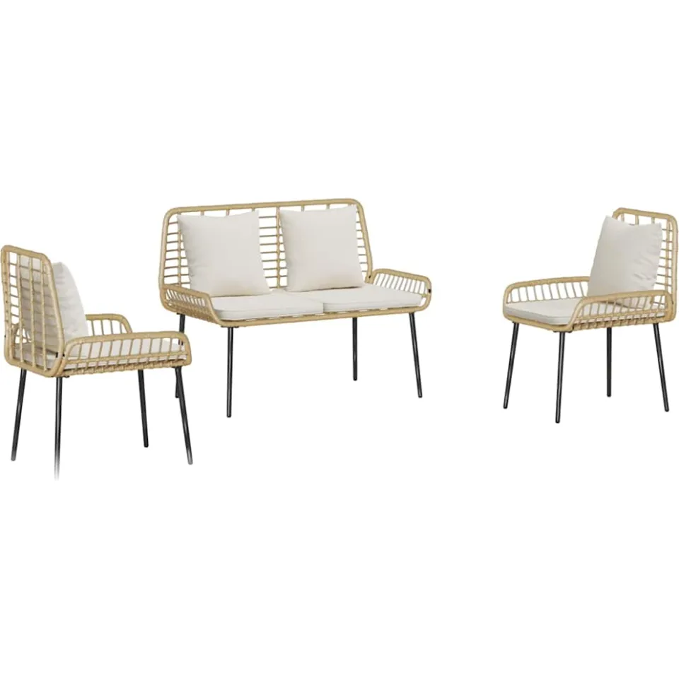 vidaXL Tuin eettafelset 3 st Bruin en Crème poly rattan