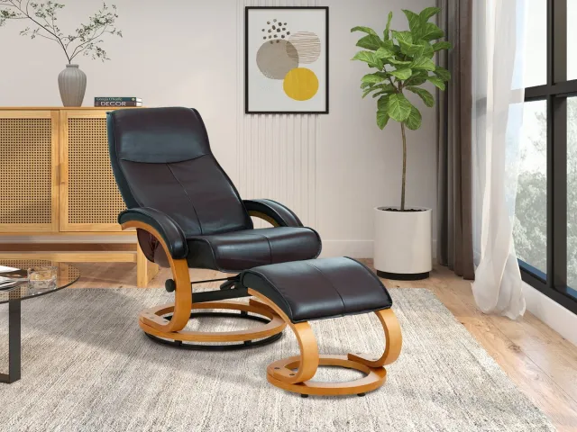 Notio Living Paris - Relaxfauteuil + kruk in PU grijs (103 x 67 x 85 cm)