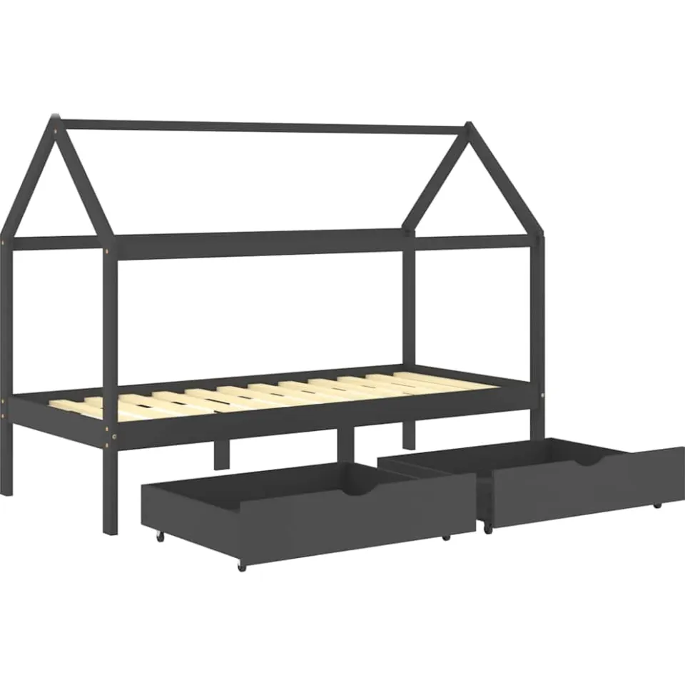 vidaXL Kinderbedframe met lades grenenhout donkergrijs 90x200 cm grijs, foto 3