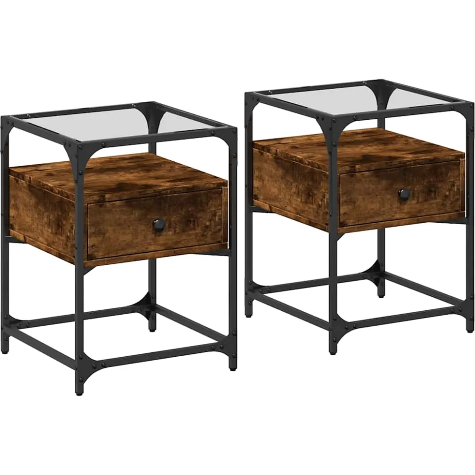 vidaXL Nachtkastjes 2 st 40x40x55 cm bewerkt hout gerookt eikenkleurig, foto 3