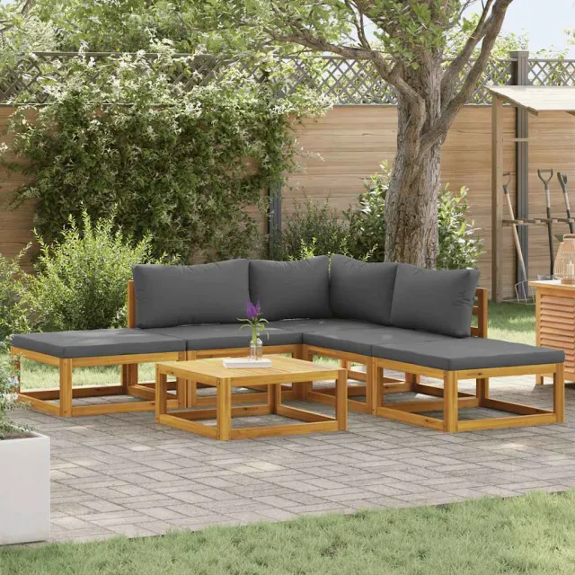 vidaXL 6-delige Loungeset met kussens massief acaciahout Grijs