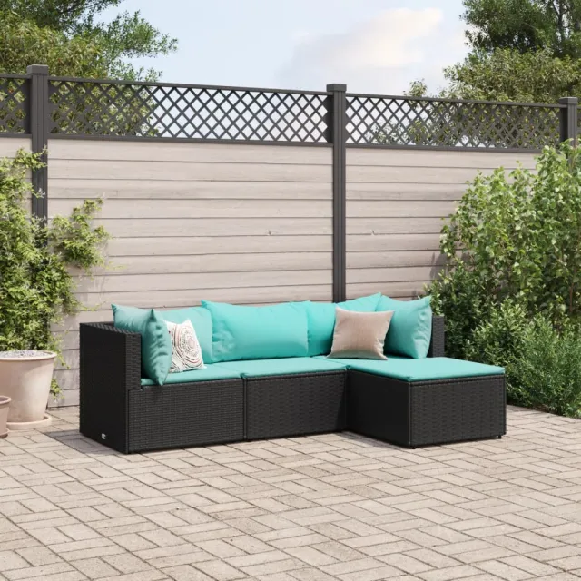 vidaXL 4-delige Loungeset met kussens poly rattan zwart, foto 2