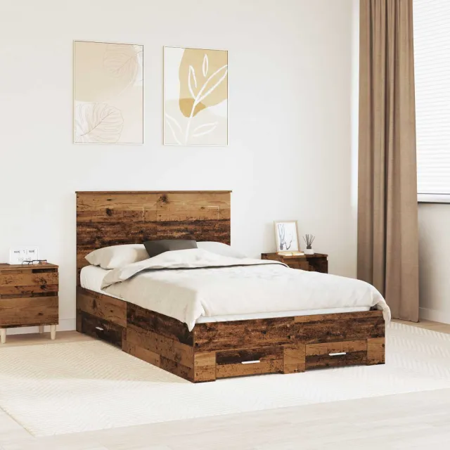 vidaXL Bedframe met lade met opslag Oudhout 120 x 190 cm Bewerkt hout Bruin