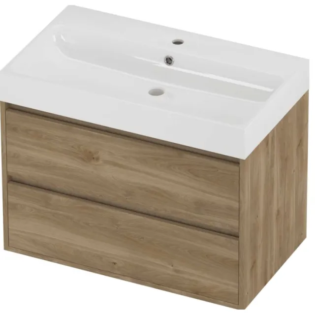 Proline Podium Badmeubelset Polystone Loft 1 Kraangat Greeploos 80x46x62 cm Glans Wit Cider Oak Eiken